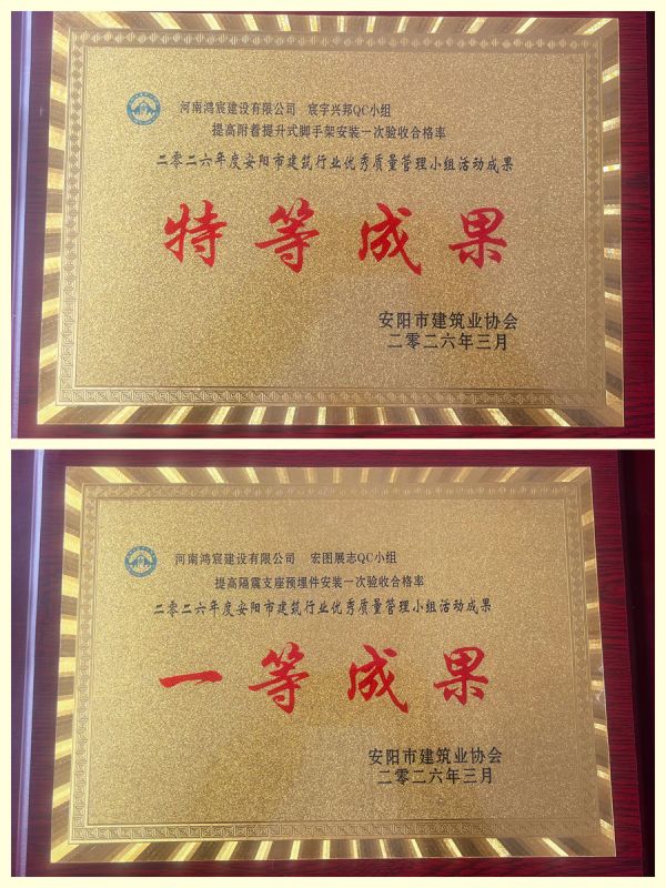 喜報(bào)！河南鴻宸建設(shè)有限公司兩項(xiàng)QC成果課題獲評(píng)安陽(yáng)市建筑行業(yè)特等成果、一等成果